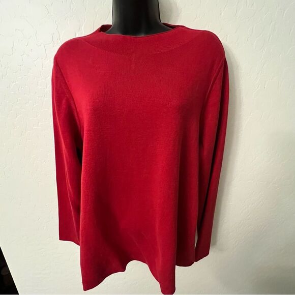 Eileen Fisher Large Red Orange Silk Blend Thick Knit Round Neck Boxy Sweater Top - Picture 1 of 10